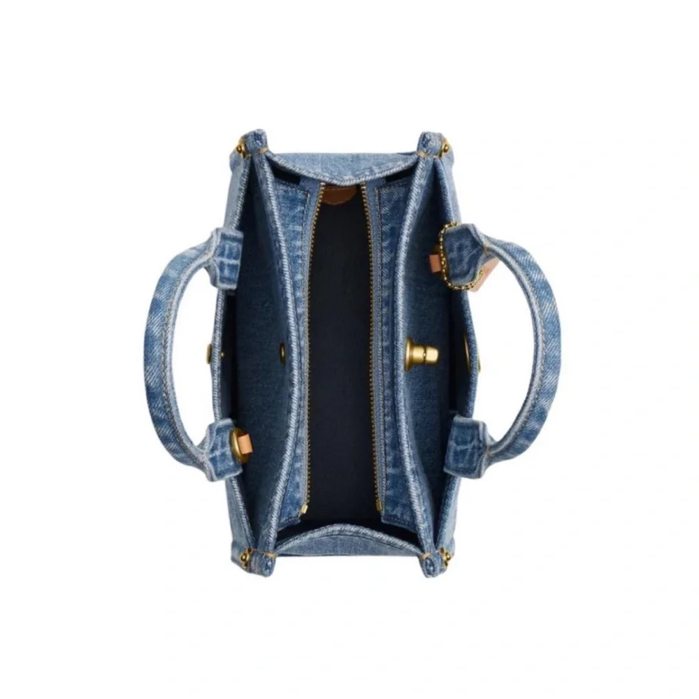 Coach Mini Cargo Denim Tote with Leather Accents